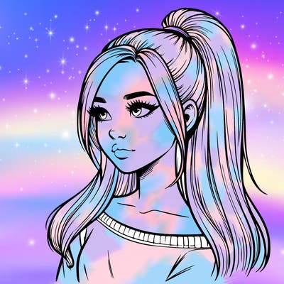 realistic girl with a high ponytail