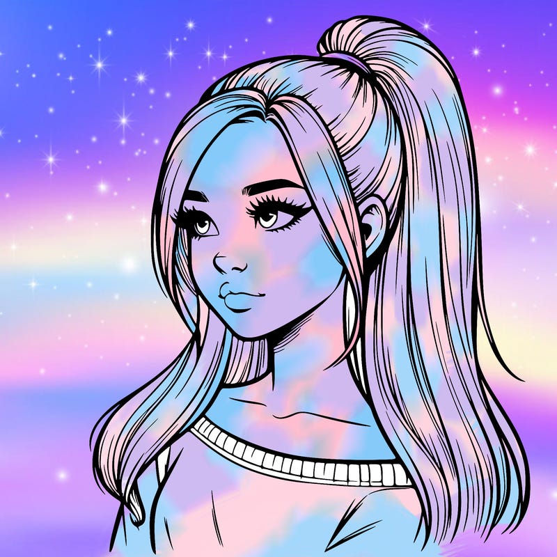 realistic girl with a high ponytail