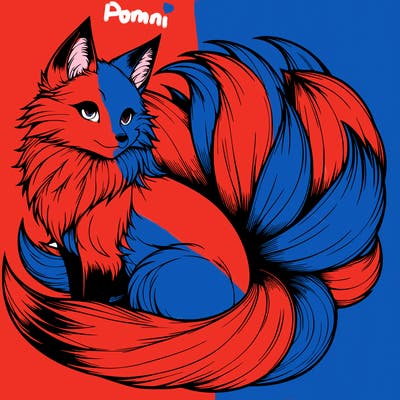 realistic detailed 9 tailed anime fox