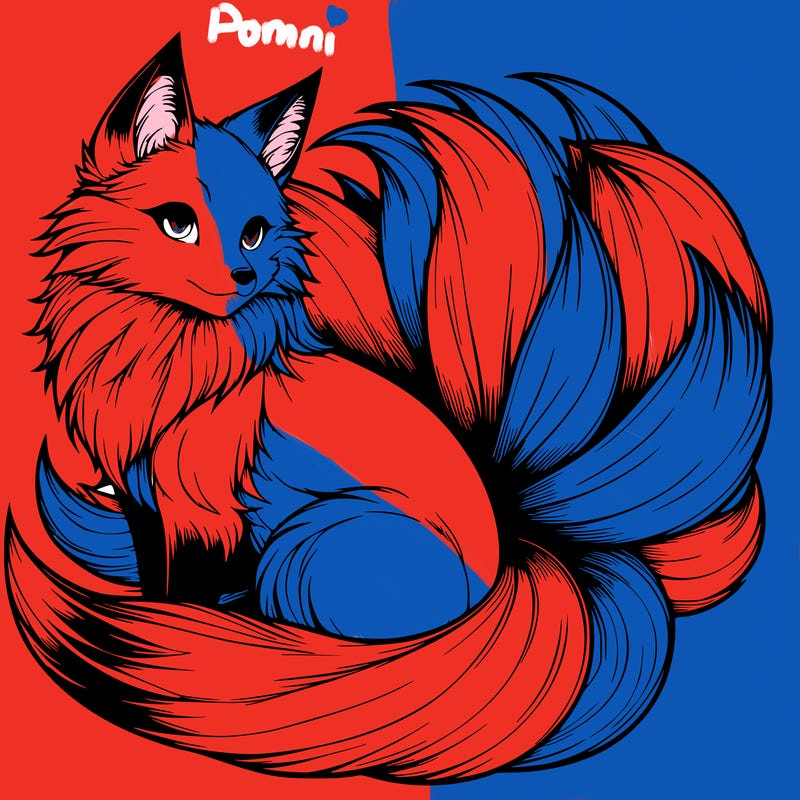 realistic detailed 9 tailed anime fox