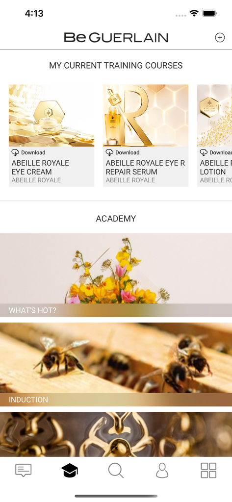 Be GUERLAIN - Be Guerlain app interface with training courses for Abeille Royale products