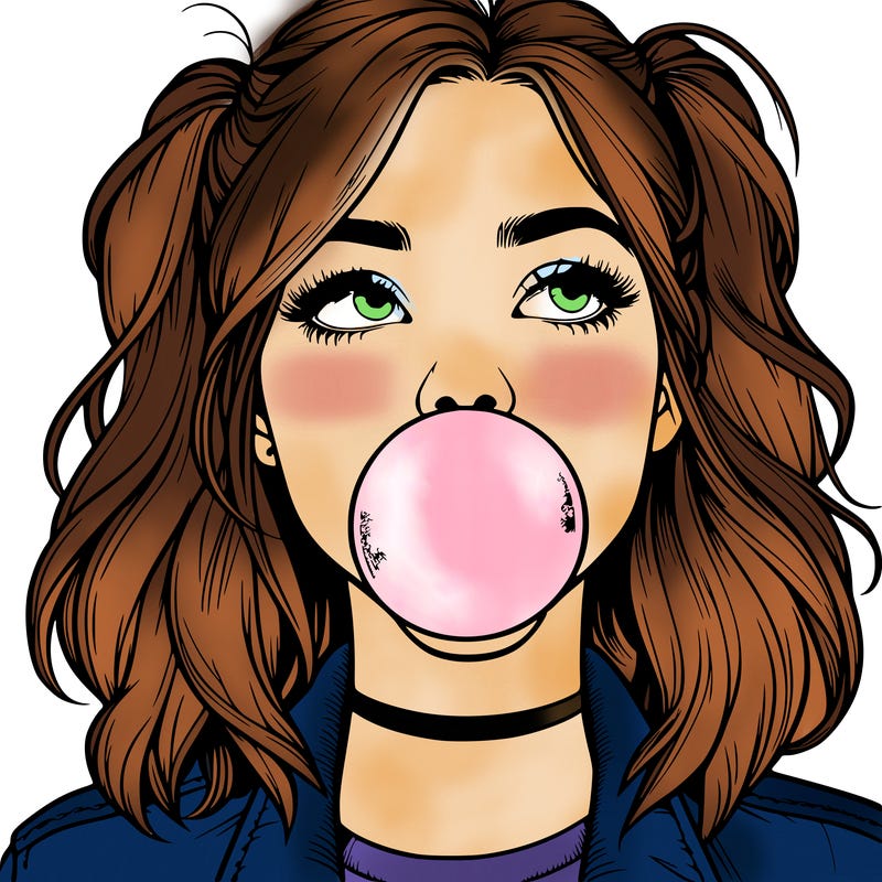 realististic girl blowing bubble -gum
