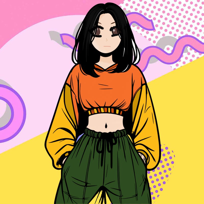 realistic girl faceless with baggy pants and a crop top