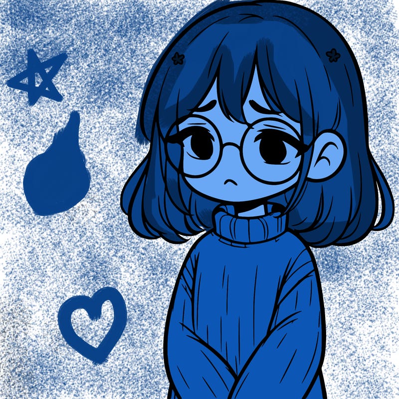sad girl with glasses in a sweater