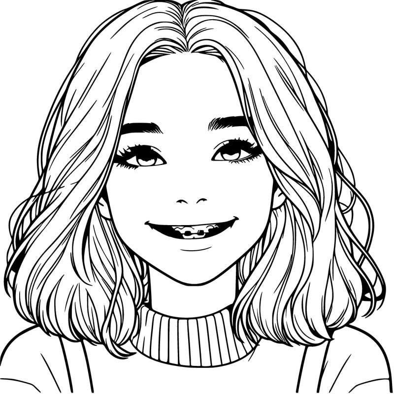 a girl with braces smiling with freckles realistic