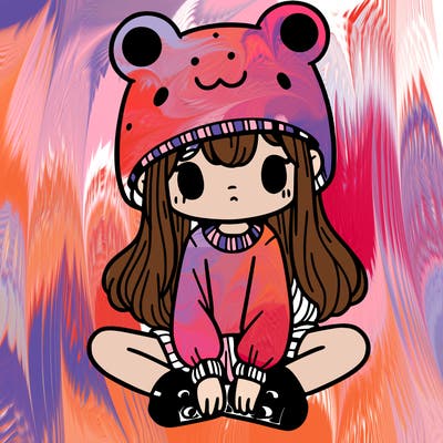 a girl wearing a frog hat and some frog socks