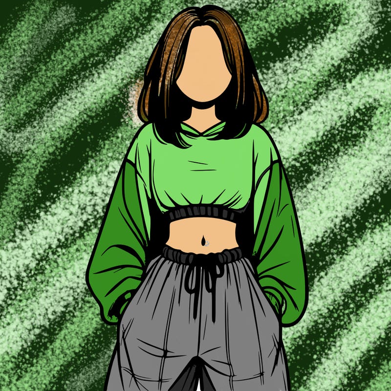 realistic girl faceless with baggy pants and a crop top