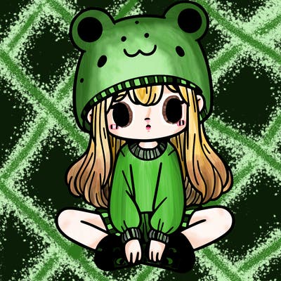 a girl wearing a frog hat and some frog socks