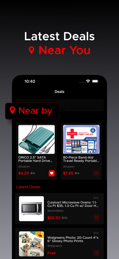 Interface do aplicativo móvel Black Friday Deals 2024 mostrando as últimas ofertas de compras e descontos de lojas próximas