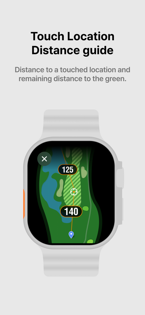 SmartCaddie - Golf GPS - SmartCaddie app on an Apple Watch displaying a golf course map with touch location distance markers for precise play.