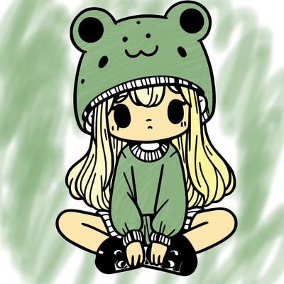 a girl wearing a frog hat and some frog socks