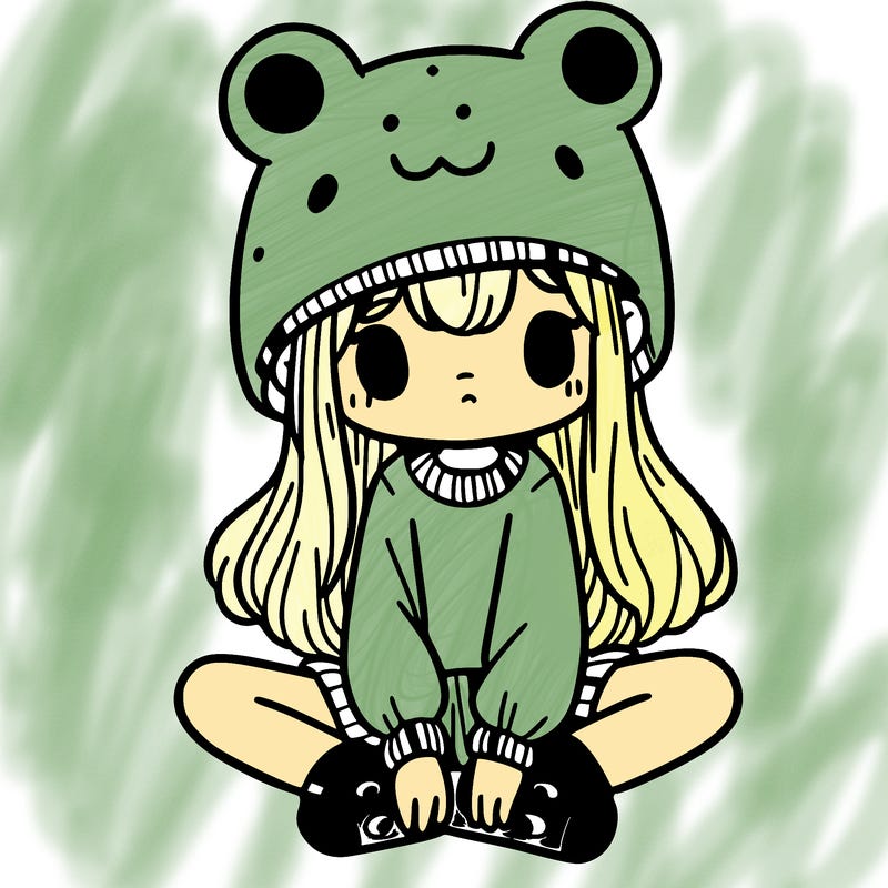 a girl wearing a frog hat and some frog socks