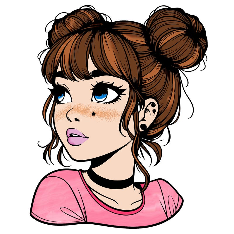 realistic girl with spacebuns