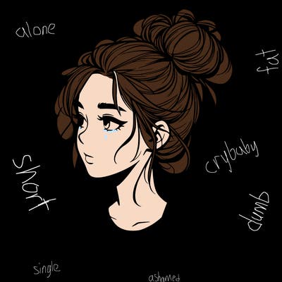 realistic teenage girl with a messy bun