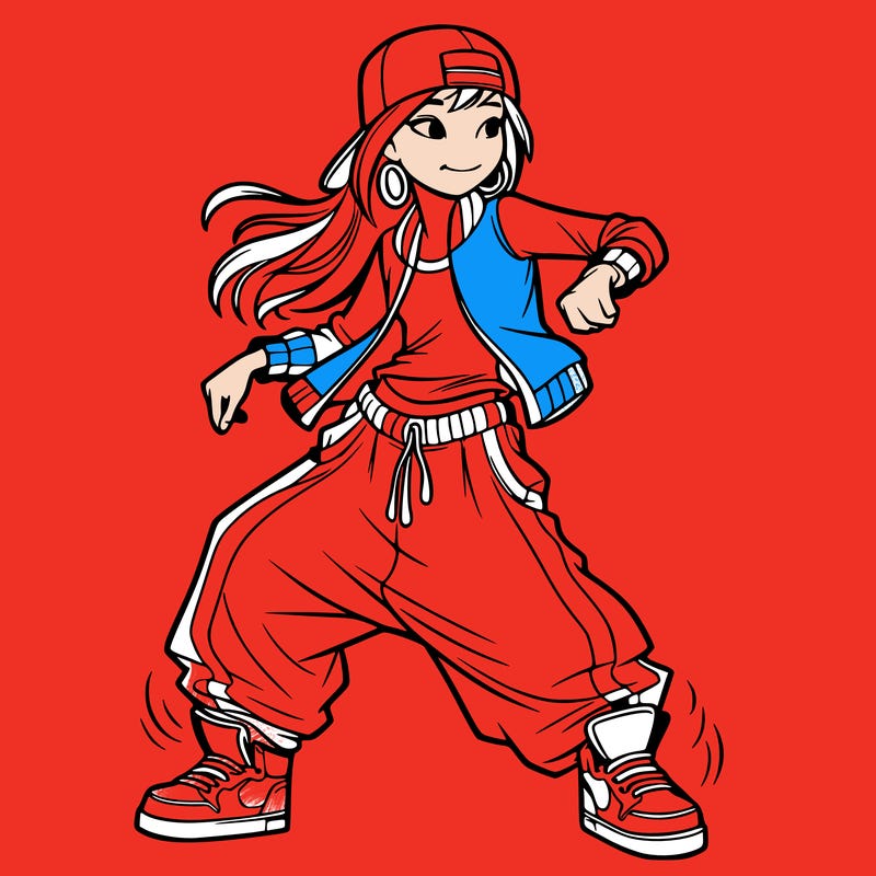 teenage girl doing street dance in baggy clothes