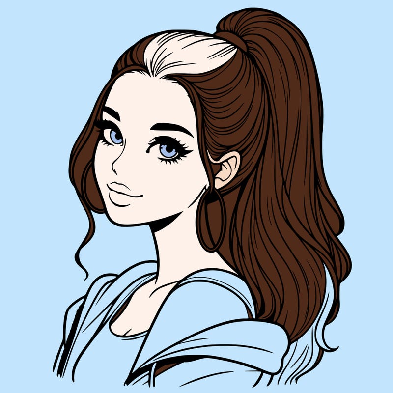 realistic girl with a high ponytail