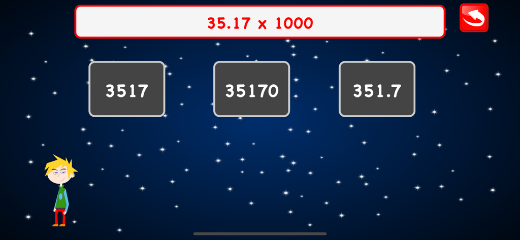 Fourth Grade Math Games Kids - Educational math game screen for 4th graders showing a decimal multiplication exercise.