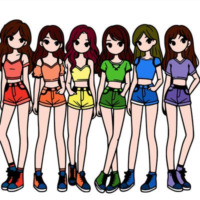 a group of girls wearing crop tops and shorts