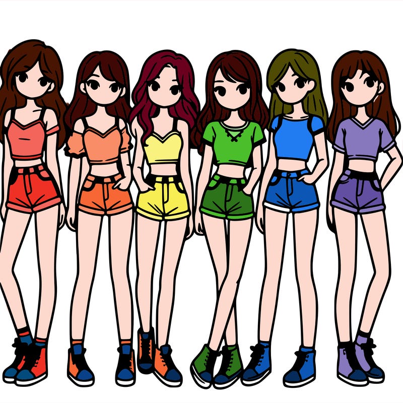 a group of girls wearing crop tops and shorts