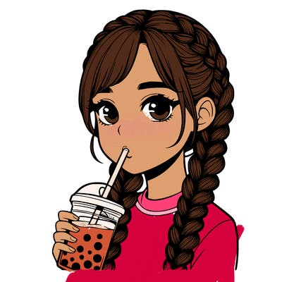 realistic girl with braided hair drinking boba