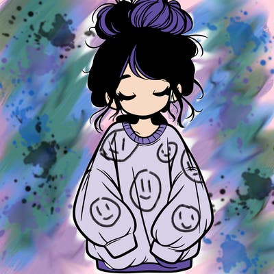 girl with baggy sweatshirt and messy bun