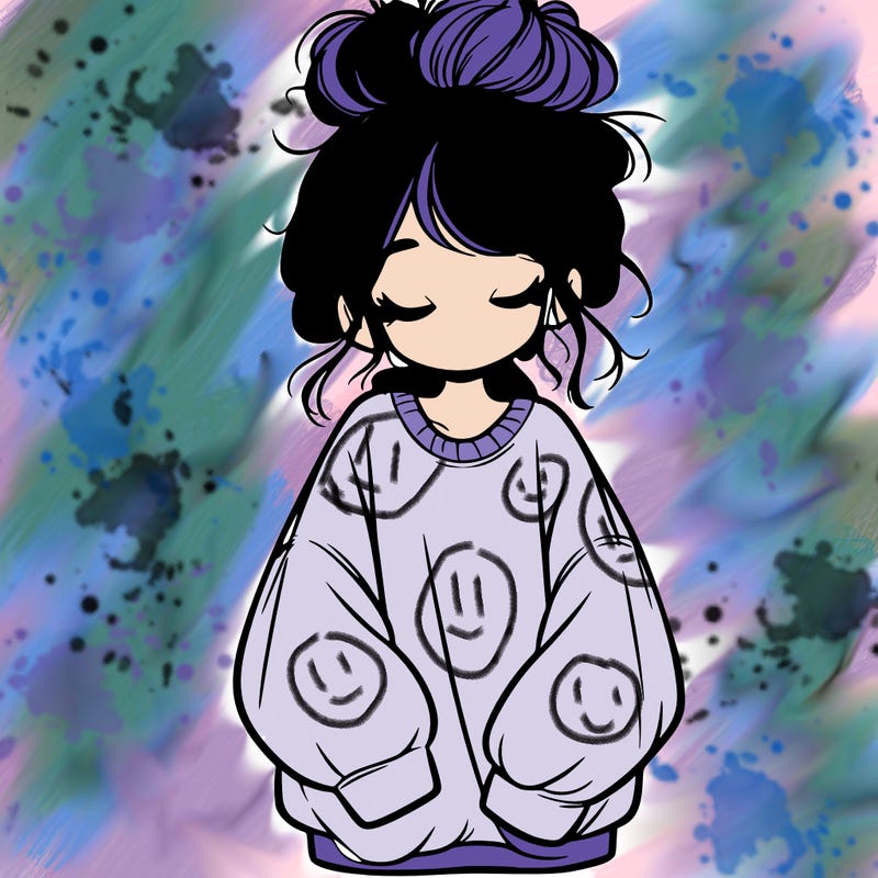 girl with baggy sweatshirt and messy bun
