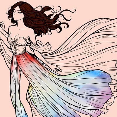 realistic woman in dress flowing the the wind