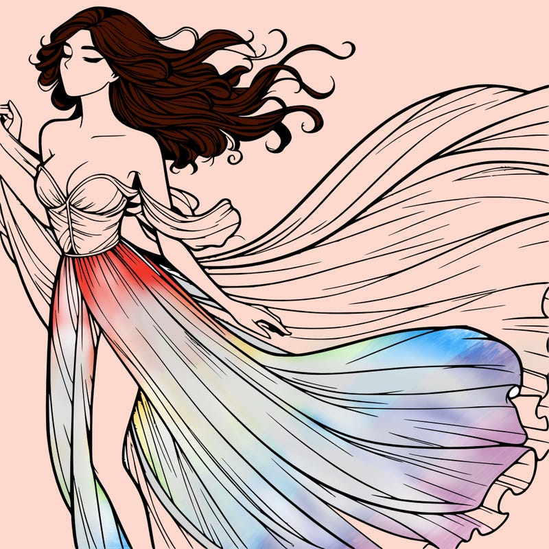 realistic woman in dress flowing the the wind