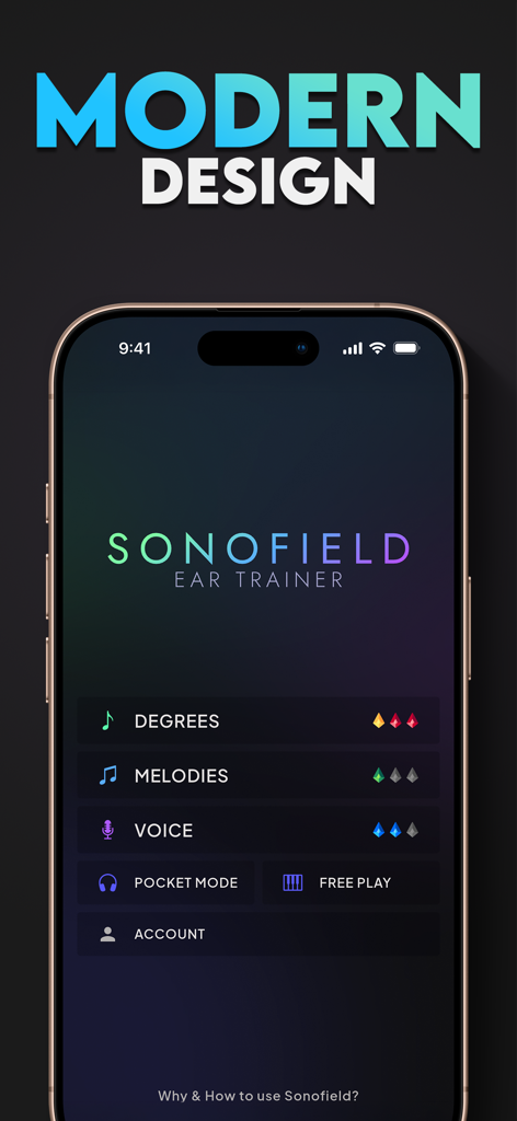 Sonofield Ear Trainer - Sonofield Ear Trainer app main menu with modern design and training modes