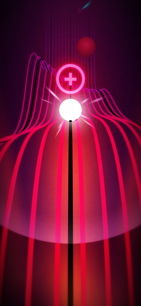 Minimalist gameplay of Dark Wave featuring a glowing orb on a neon pink winding road