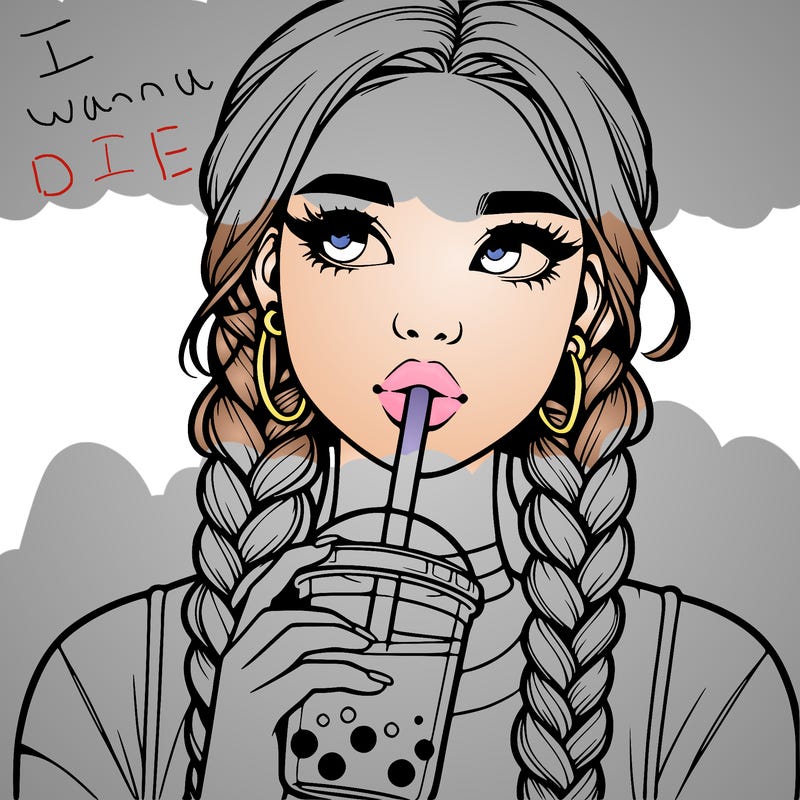 realistic girl with braided hair drinking boba