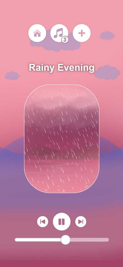 Amazing Rain and Thunder Sound - Pantalla de reproducción Rainy Evening en la aplicación Amazing Rain and Thunder Sound