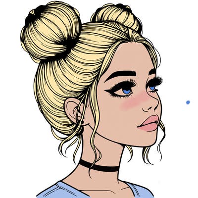 realistic girl with buns on the top of her head