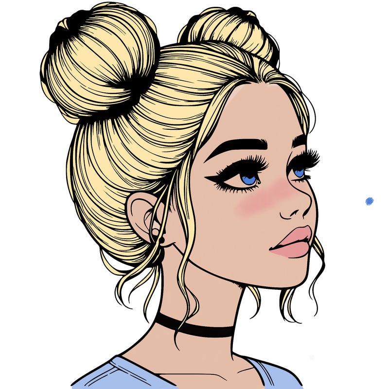 realistic girl with buns on the top of her head
