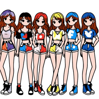 a group of girls wearing crop tops and shorts