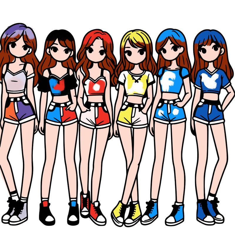 a group of girls wearing crop tops and shorts