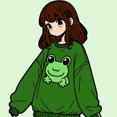 girl wearing frogging sweatshirt
