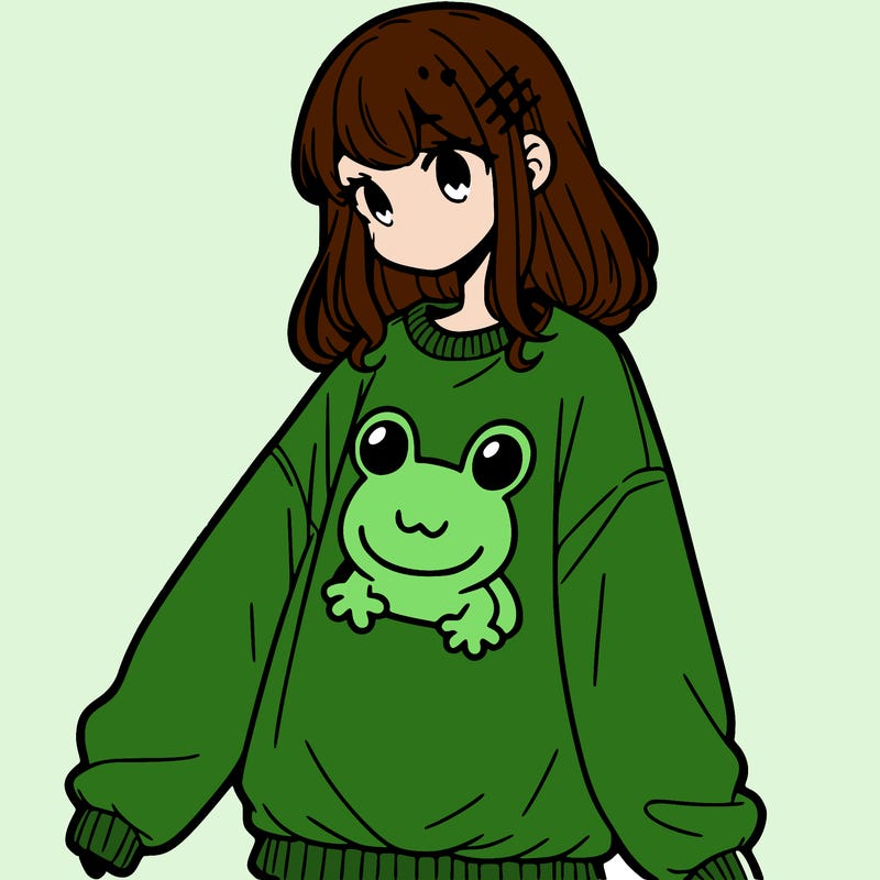 girl wearing frogging sweatshirt