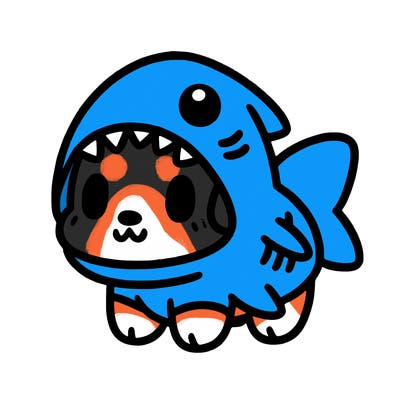 cute dog wearing a shark costume