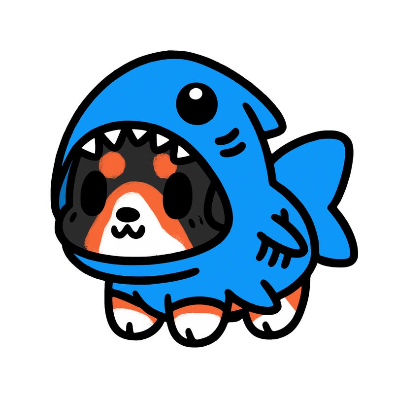 cute dog wearing a shark costume