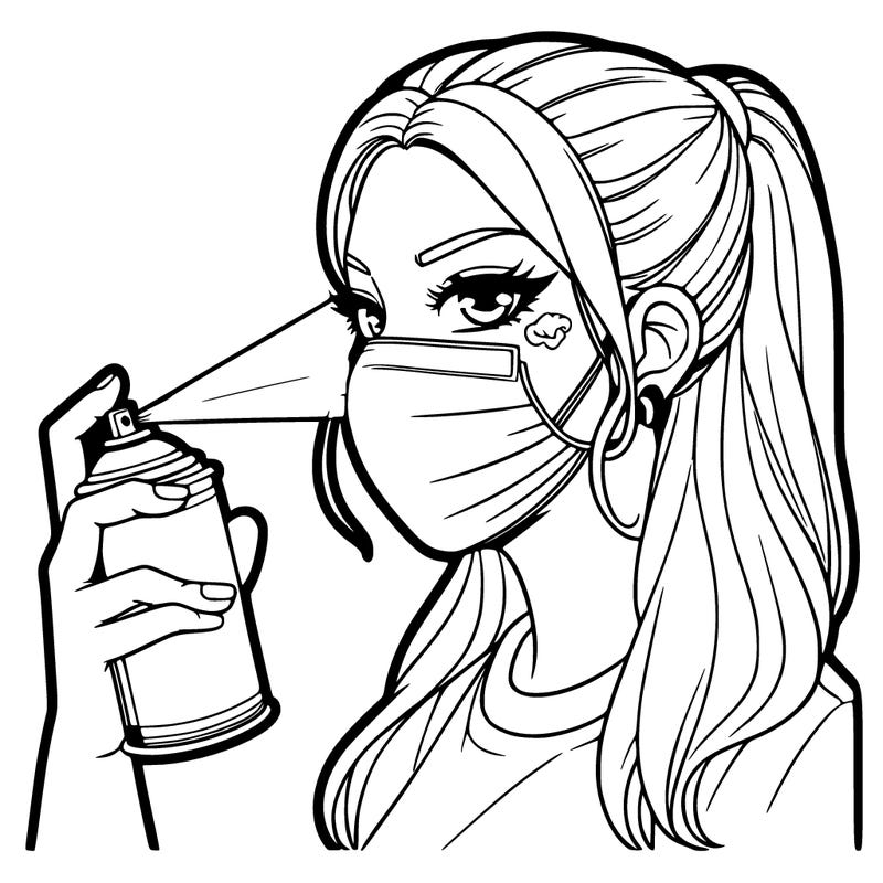 a girl spray painting her face very very realistic