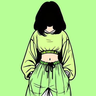 realistic girl faceless with baggy pants and a crop top