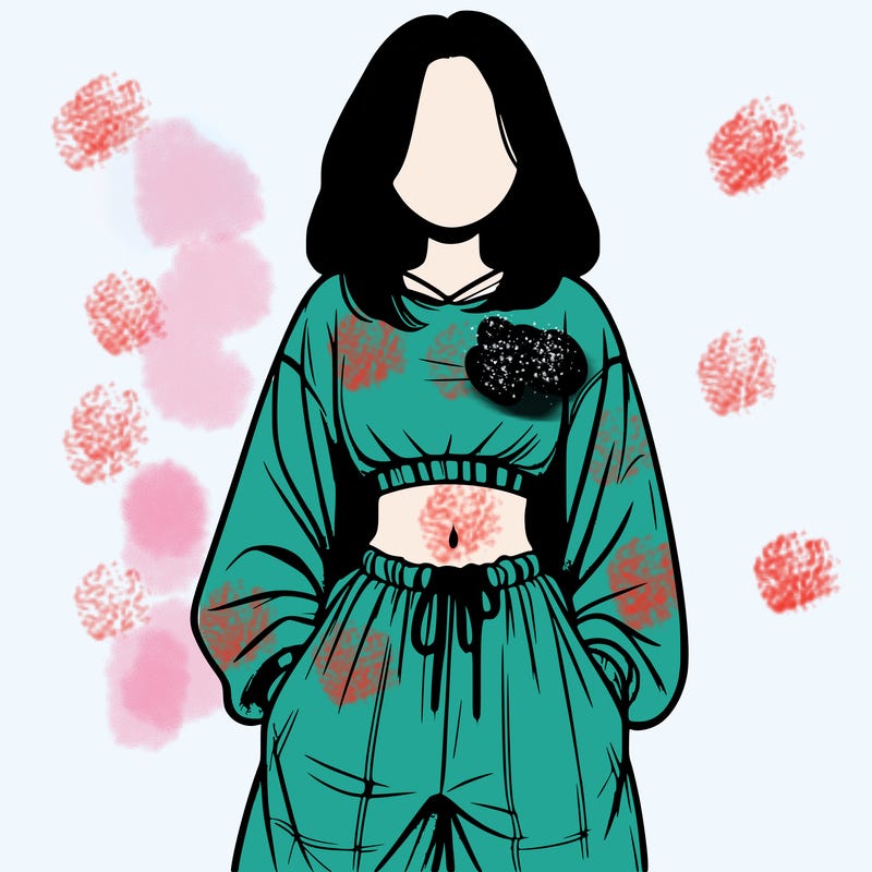 realistic girl faceless with baggy pants and a crop top