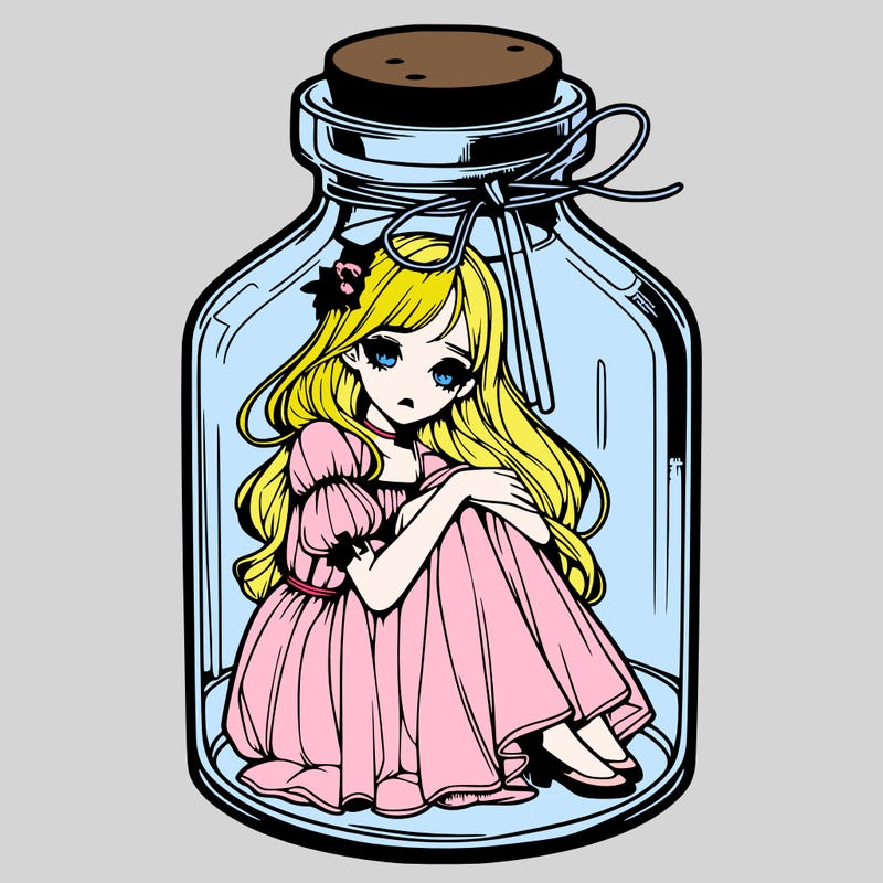beautiful realistic girl trapped in bottle