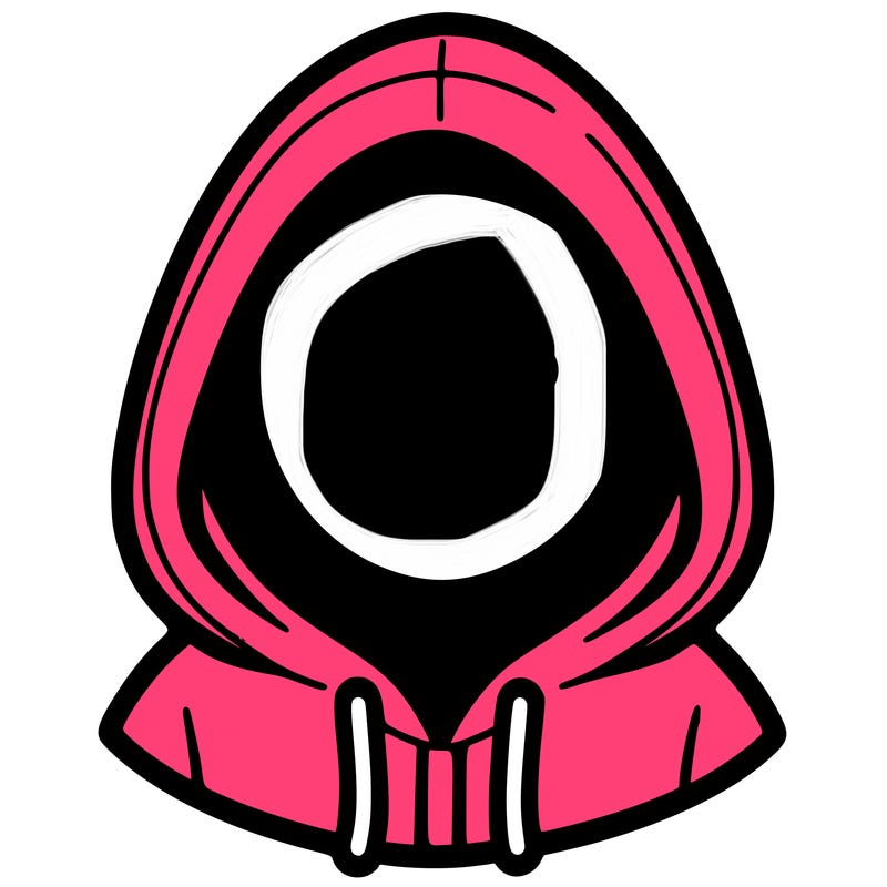 hooded person with shapes for a face