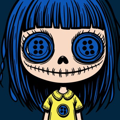 creepy girl with button eyes