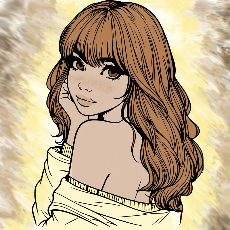 realistic girl with bangs looking over her shoulder