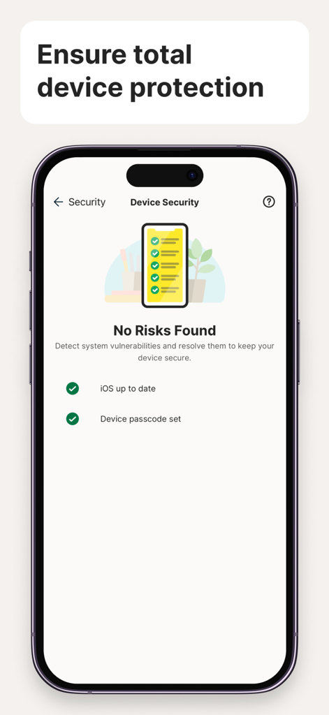 Norton 360 App-Oberfläche, die den Gerätesicherheitsstatus ohne erkannte Risiken zeigt