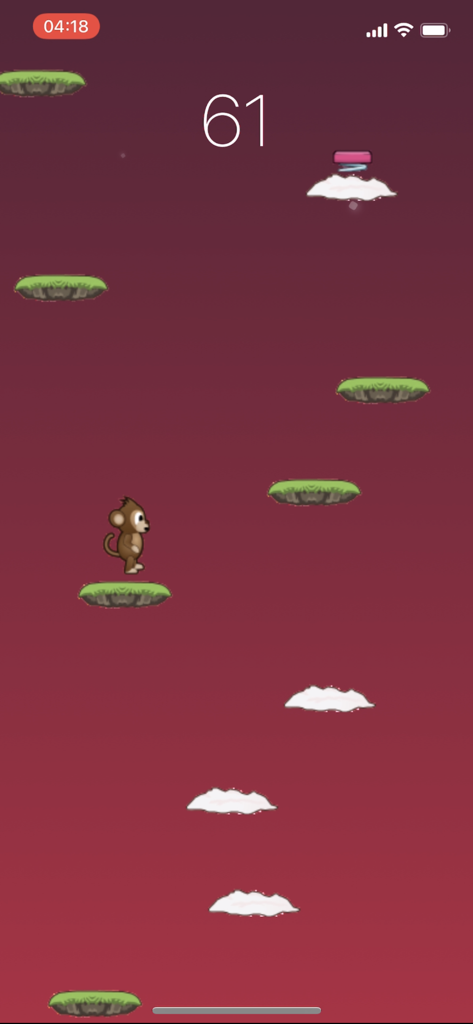 Monkey Jump - Above the Clouds - Monkey Jumpゲームでプラットフォームをジャンプするモンキーキャラクター