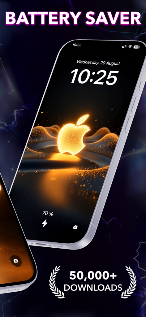 island + Charging Animations. - Tela do iPhone mostrando uma animação de carregamento do logotipo da Apple dourado brilhante com um fundo ondulado